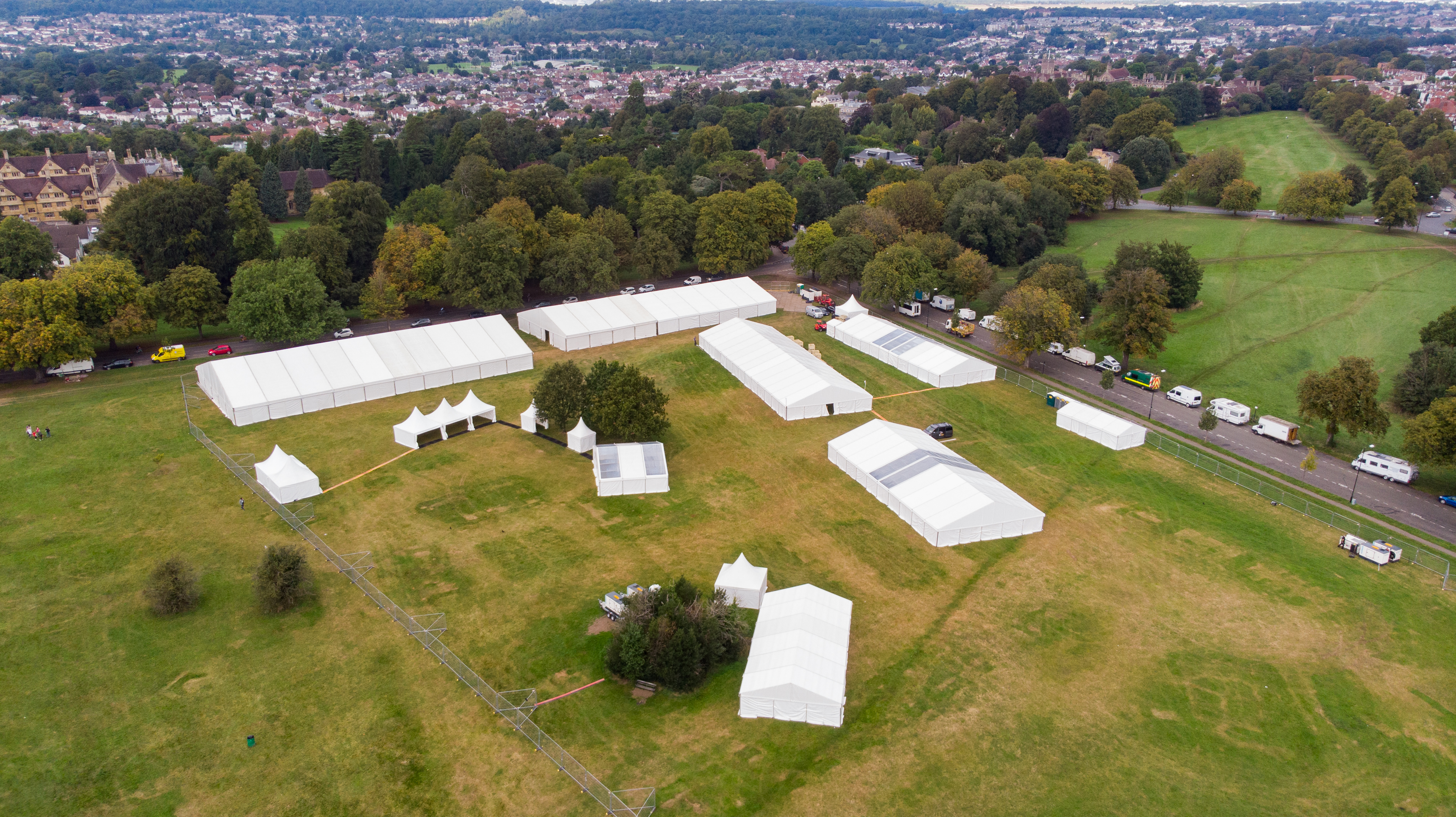 White marquee's in a green field focussing on sustainability